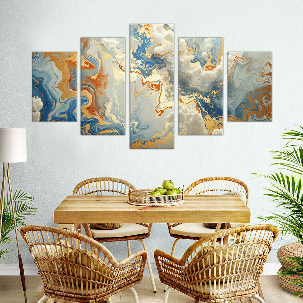 5-Piece Marble Gold Abstract Canvas Wall Art