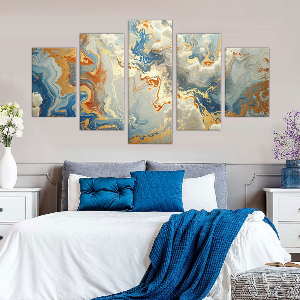 5-Piece Marble Gold Abstract Canvas Wall Art