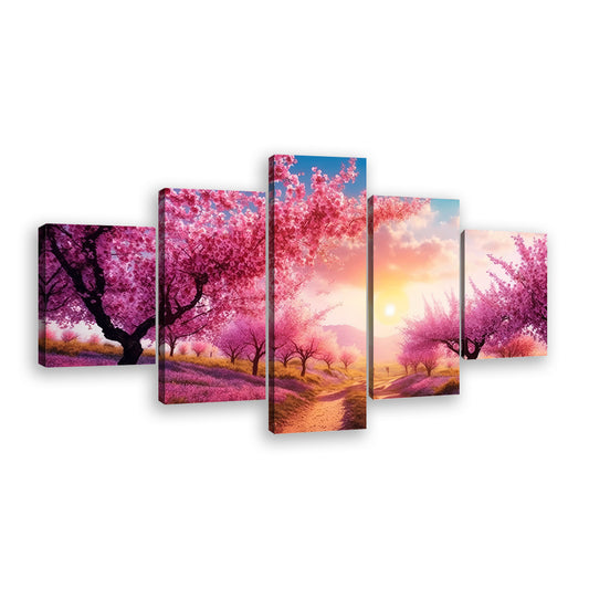 Sunshine Pink Sakura Trees Canvas Wall Art