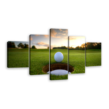 Sunset Golf Ball near Hole Canvas Wall Art