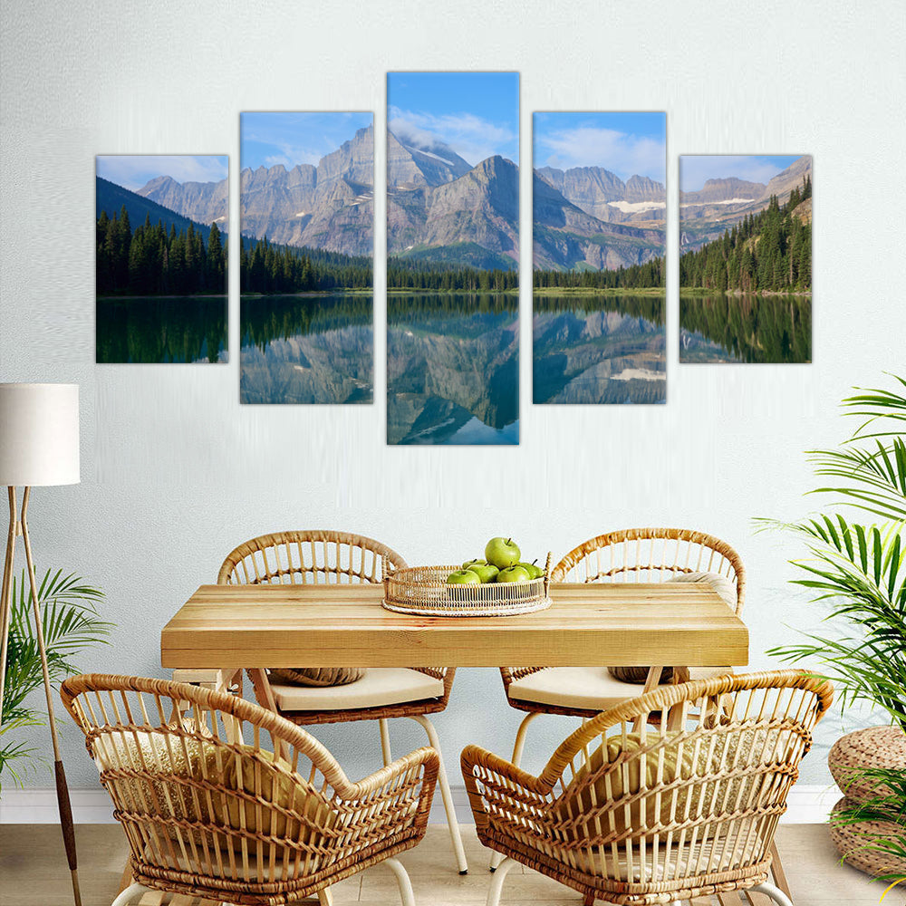 5-Piece Majestic Mountain Reflection Canvas Wall Art