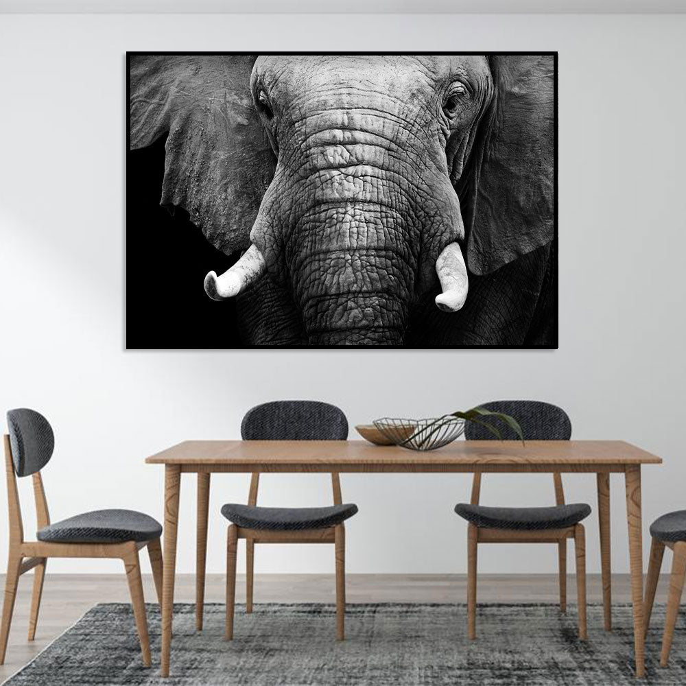 Majestic Elephant Black and White Canvas Wall Art 