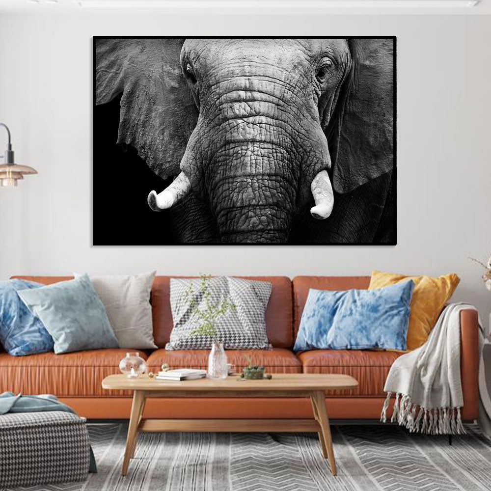 Majestic Elephant Black and White Canvas Wall Art 