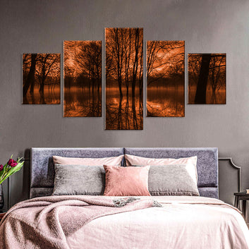 Red Sky Reflection on Lake Canvas Wall Art