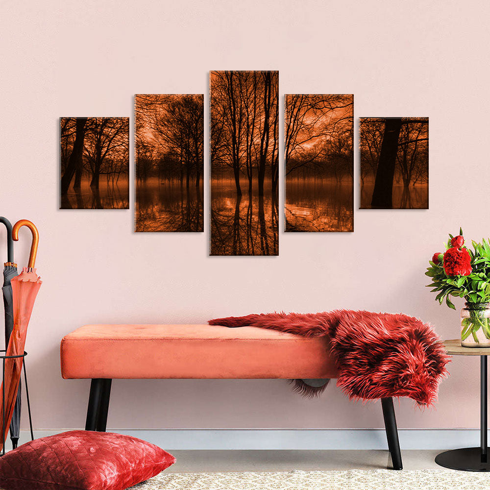 Red Sky Reflection on Lake Canvas Wall Art