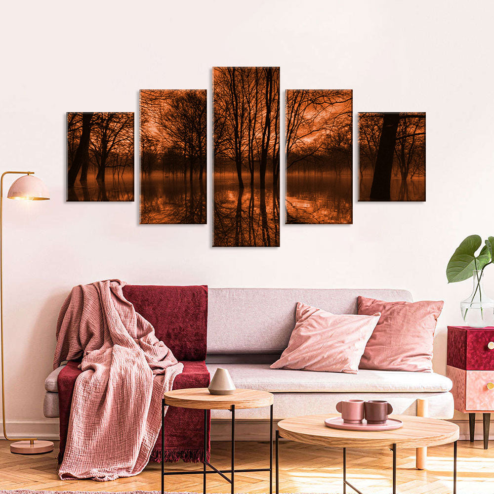 Red Sky Reflection on Lake Canvas Wall Art