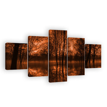 Red Sky Reflection on Lake Canvas Wall Art