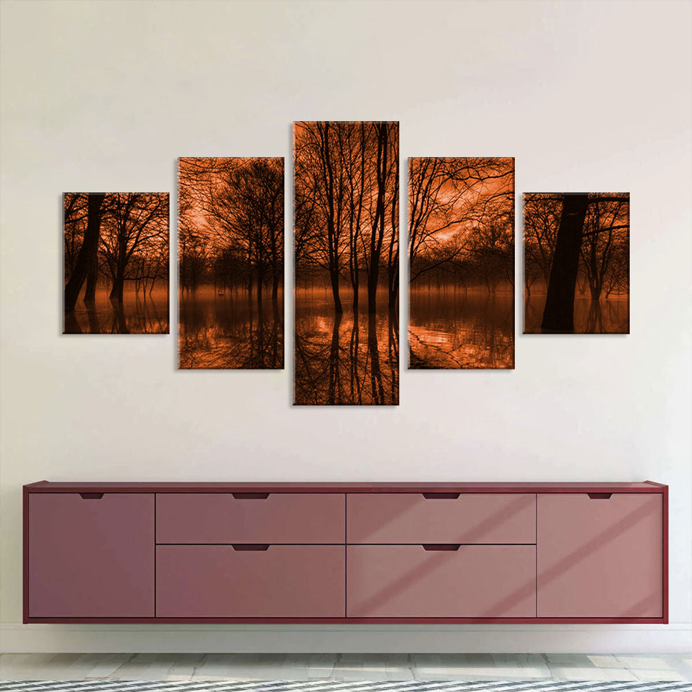 Red Sky Reflection on Lake Canvas Wall Art