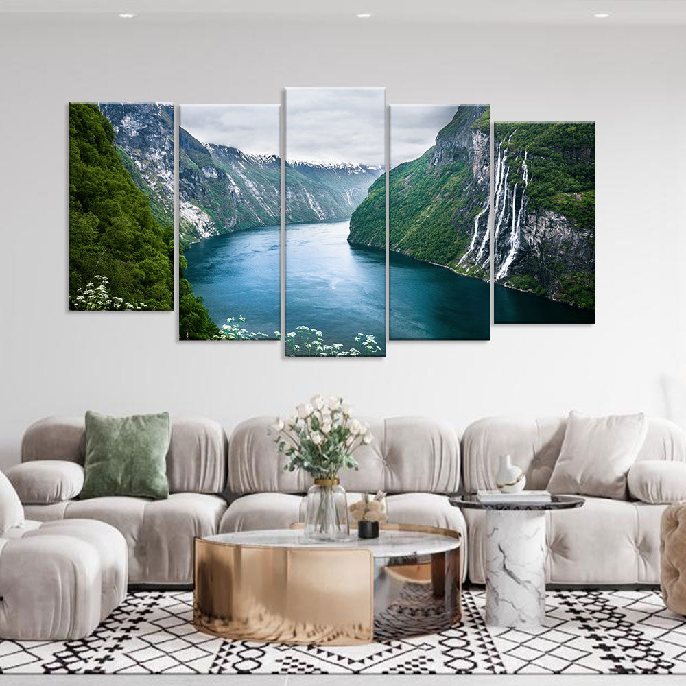 Seven Sisters Waterfall in Norway Canvas Wall Art