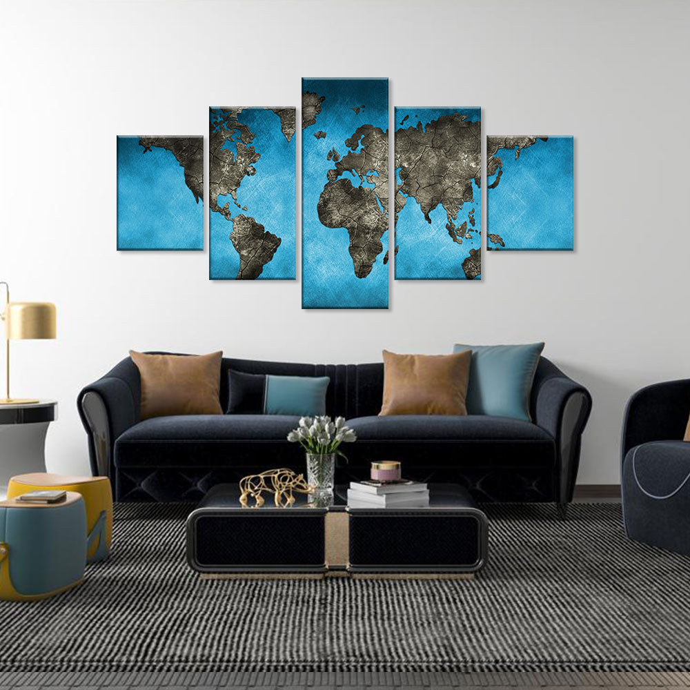 Vintage Blue World Map Canvas Wall Art