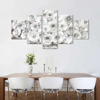 White Rose Paper Flowers Canvas Wall Art