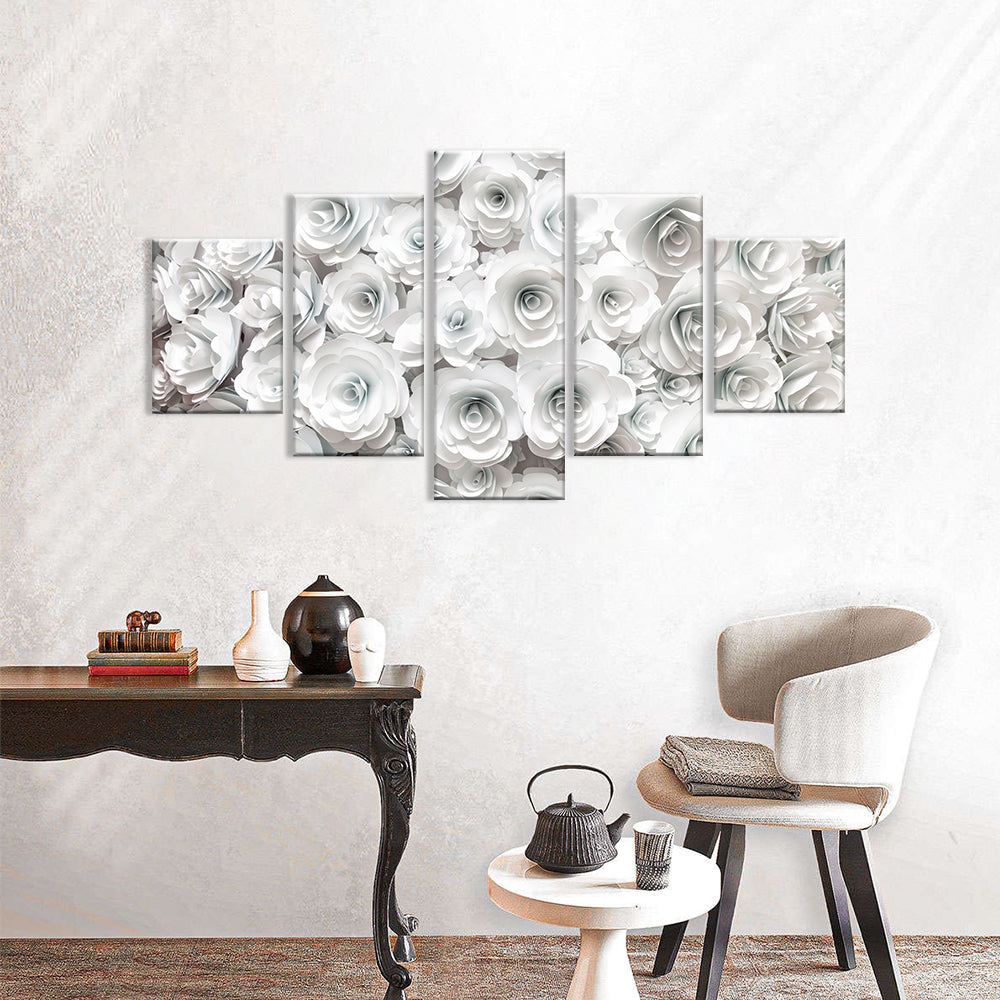 White Rose Paper Flowers Canvas Wall Art