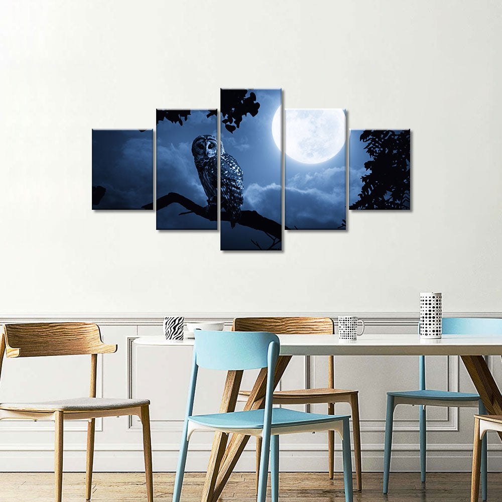 Night Owl with Moon Canvas Wall Art