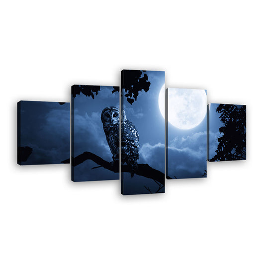Night Owl with Moon Canvas Wall Art
