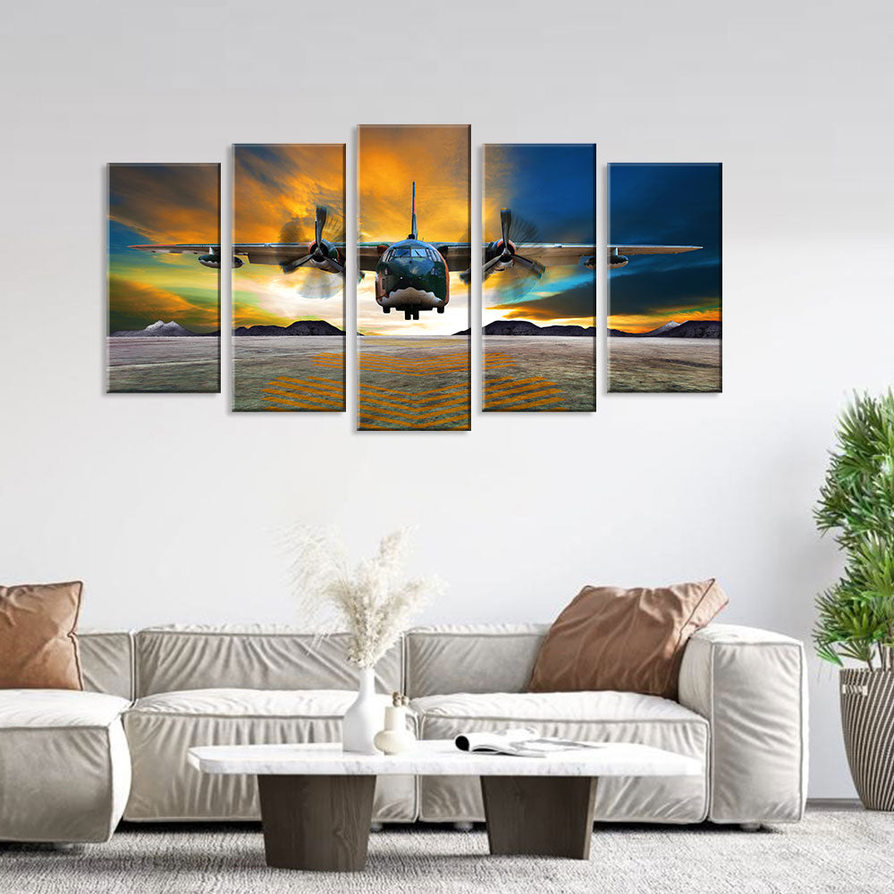 5 Piece Twin Engine Aircraft Takeoff Canvas Wall Art