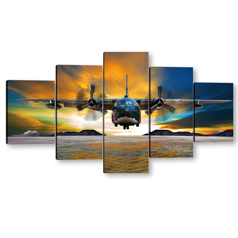 5 Piece Twin Engine Aircraft Takeoff Canvas Wall Art