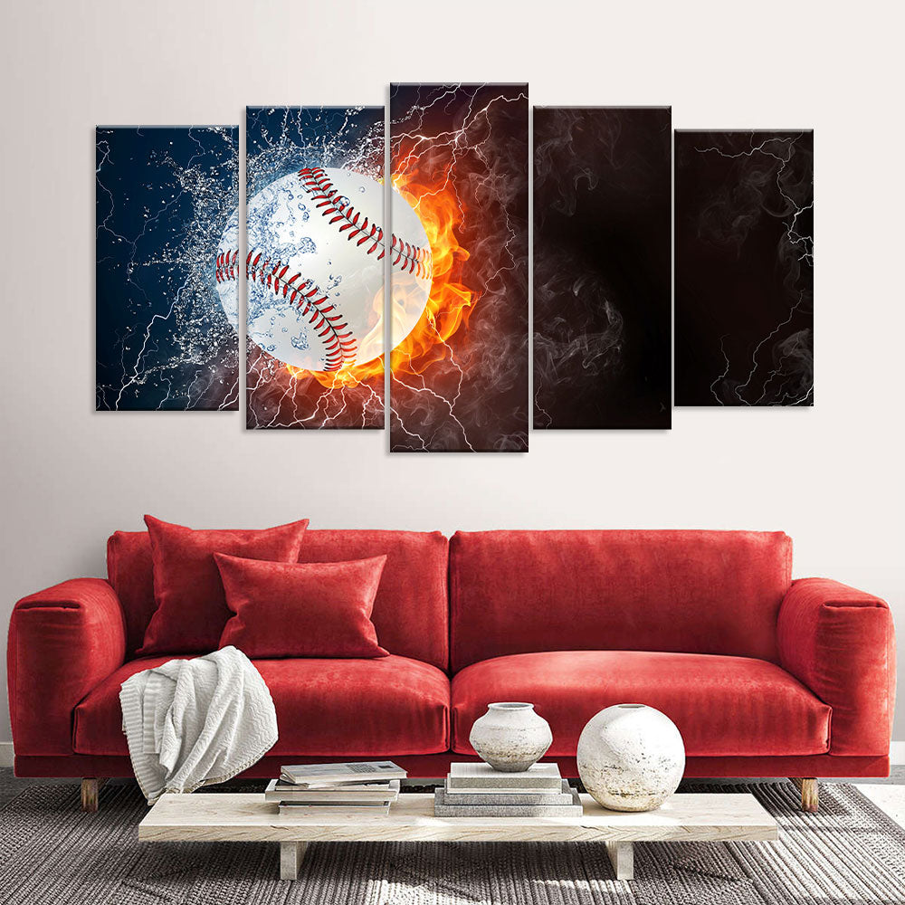 Baseball on Fire Canvas Wall Art