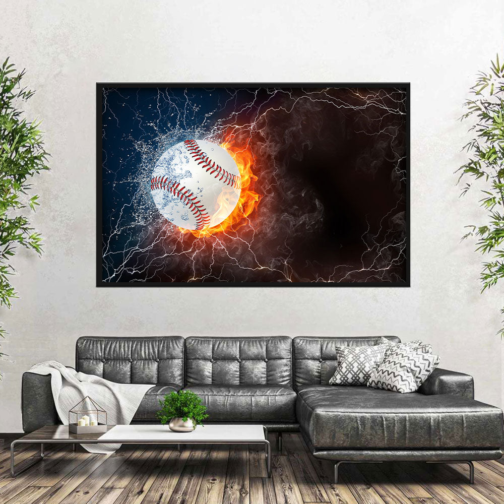 Baseball on Fire Canvas Wall Art