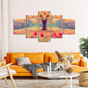 Landscape with Poppy Flowers Canvas Wall Art