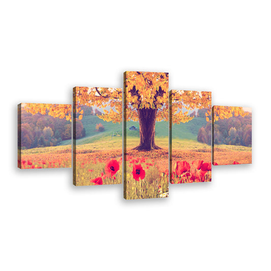 Landscape with Poppy Flowers Canvas Wall Art