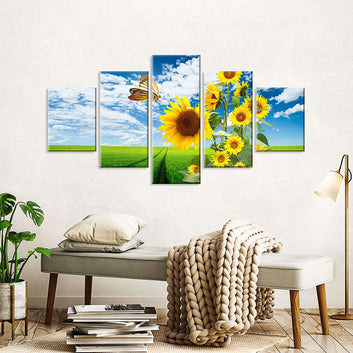 Butterfly and Sunflowers Canvas Wall Art