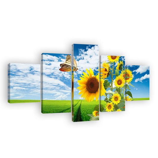 Butterfly and Sunflowers Canvas Wall Art