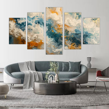 Oceanic Breeze - 5-Piece Abstract Fluid Canvas Art