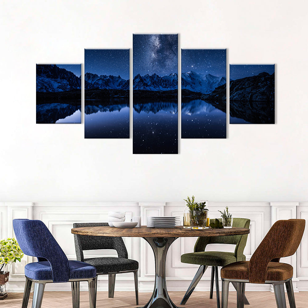 Milky Way Mountain Night Reflection Canvas Wall Art