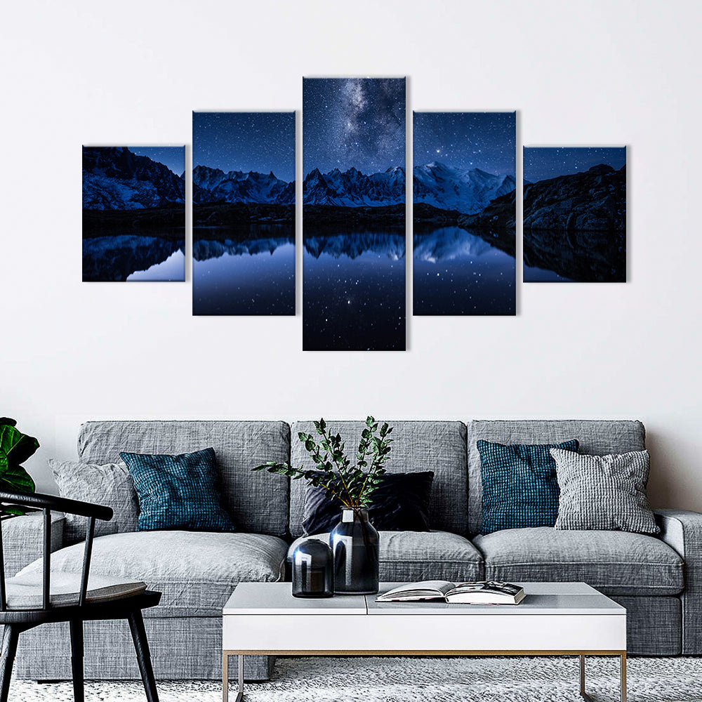 Milky Way Mountain Night Reflection Canvas Wall Art