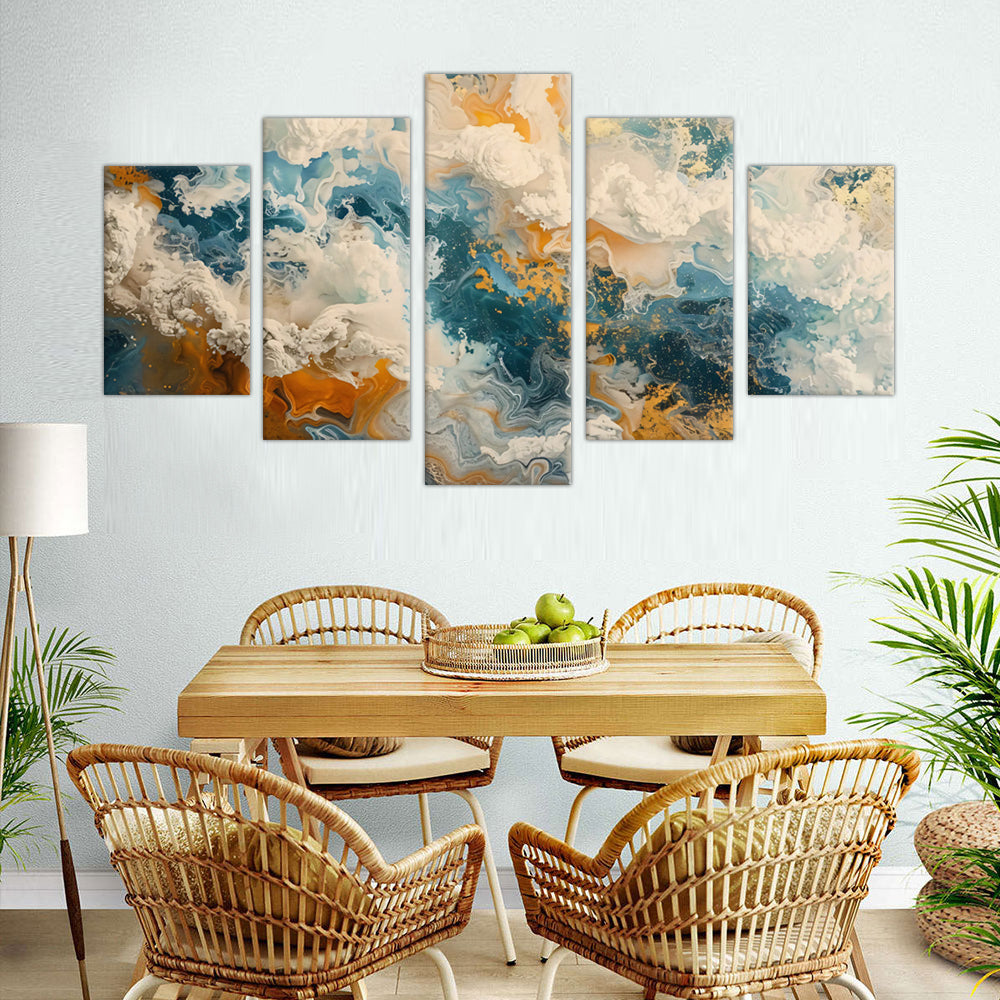 Oceanic Breeze - 5-Piece Abstract Fluid Canvas Art