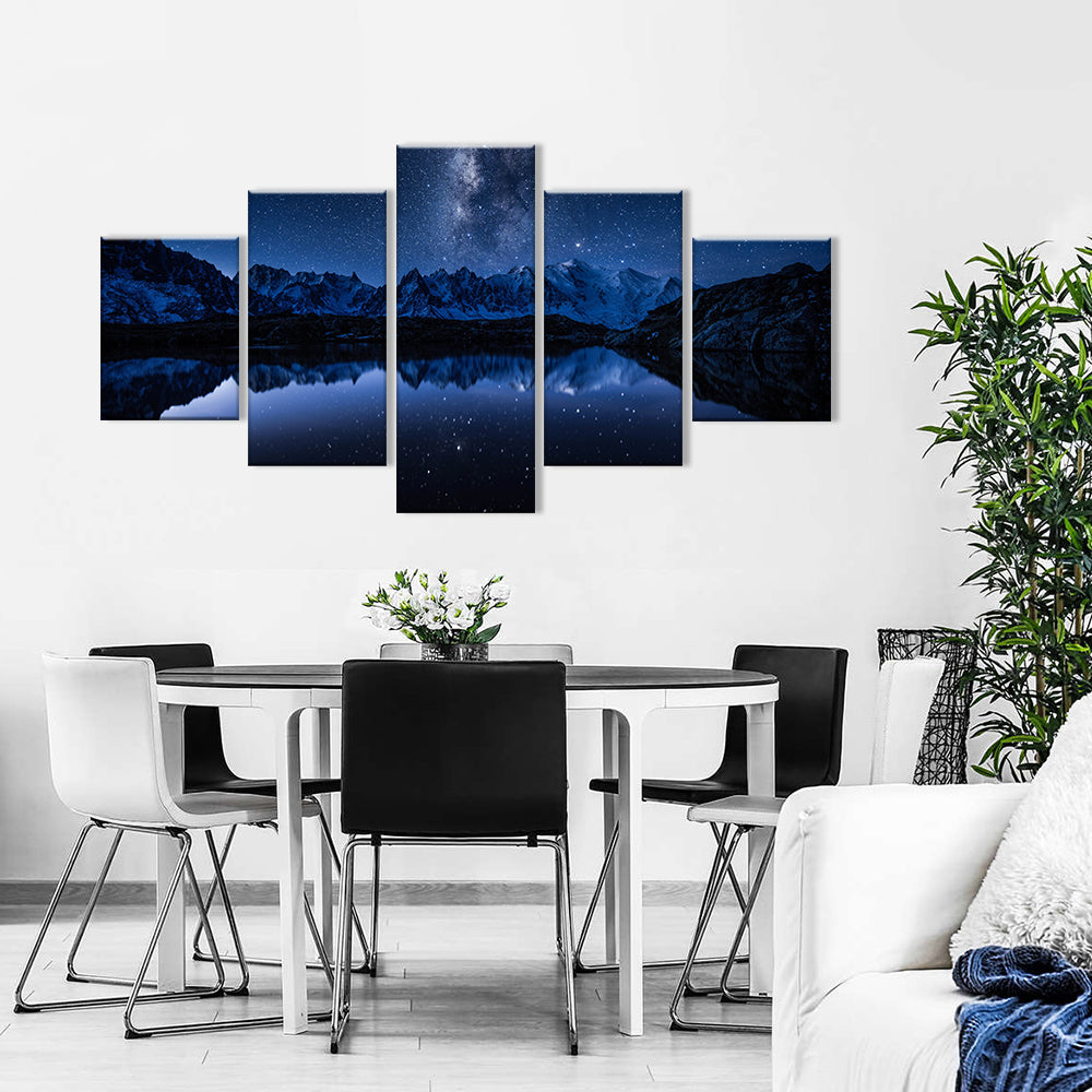 Milky Way Mountain Night Reflection Canvas Wall Art