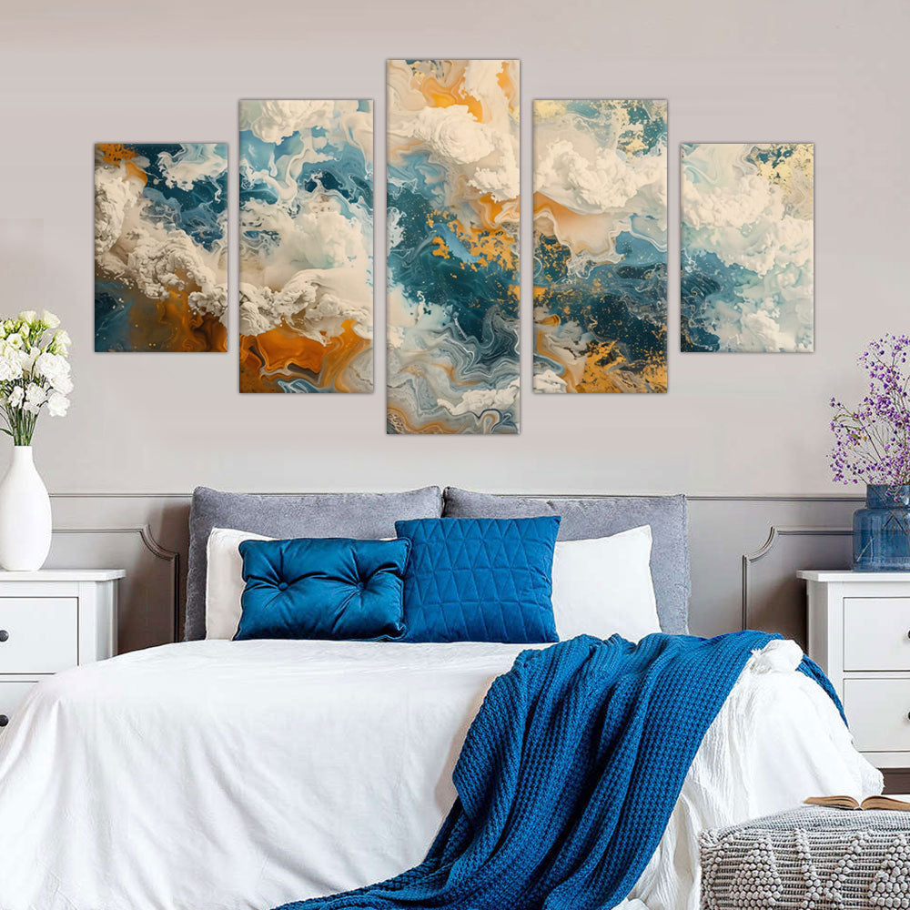 Oceanic Breeze - 5-Piece Abstract Fluid Canvas Art