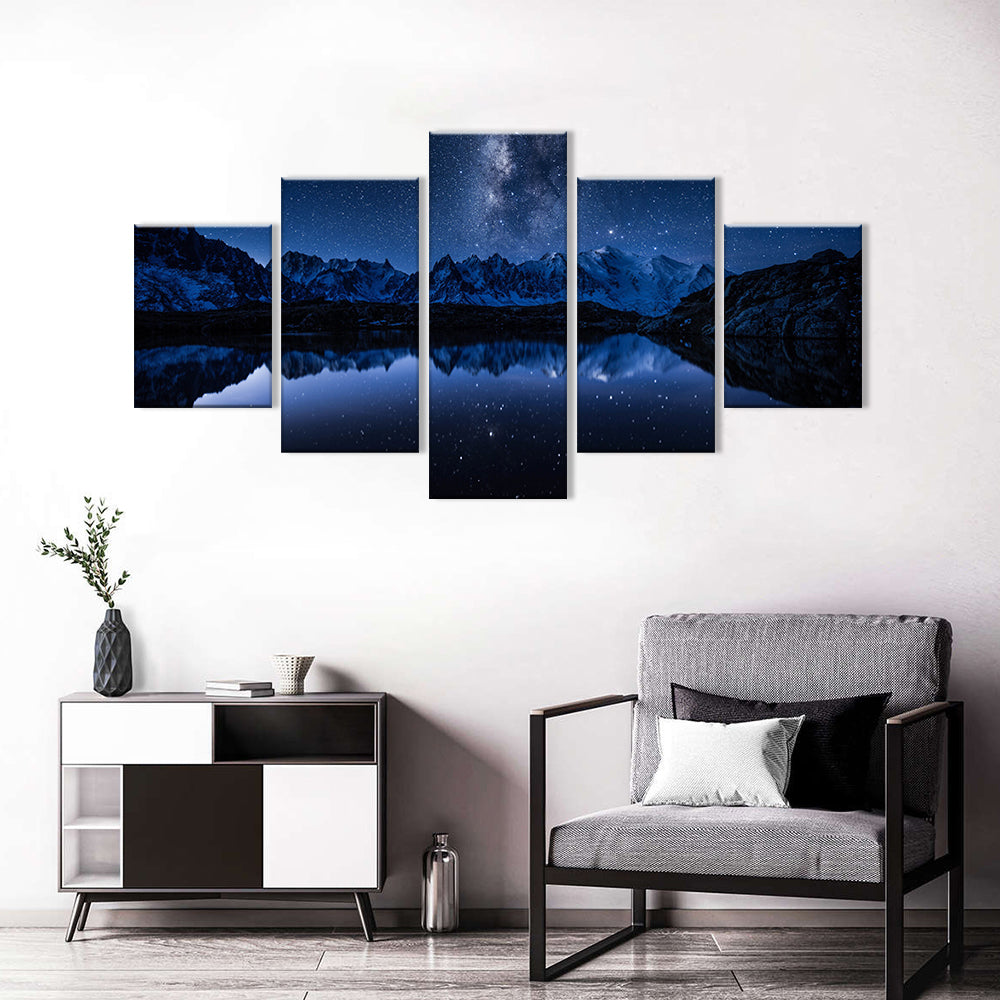 Milky Way Mountain Night Reflection Canvas Wall Art