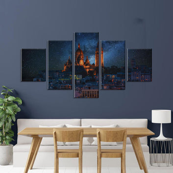 Montmartre Paris Night View in Shiny Space Canvas Wall Art