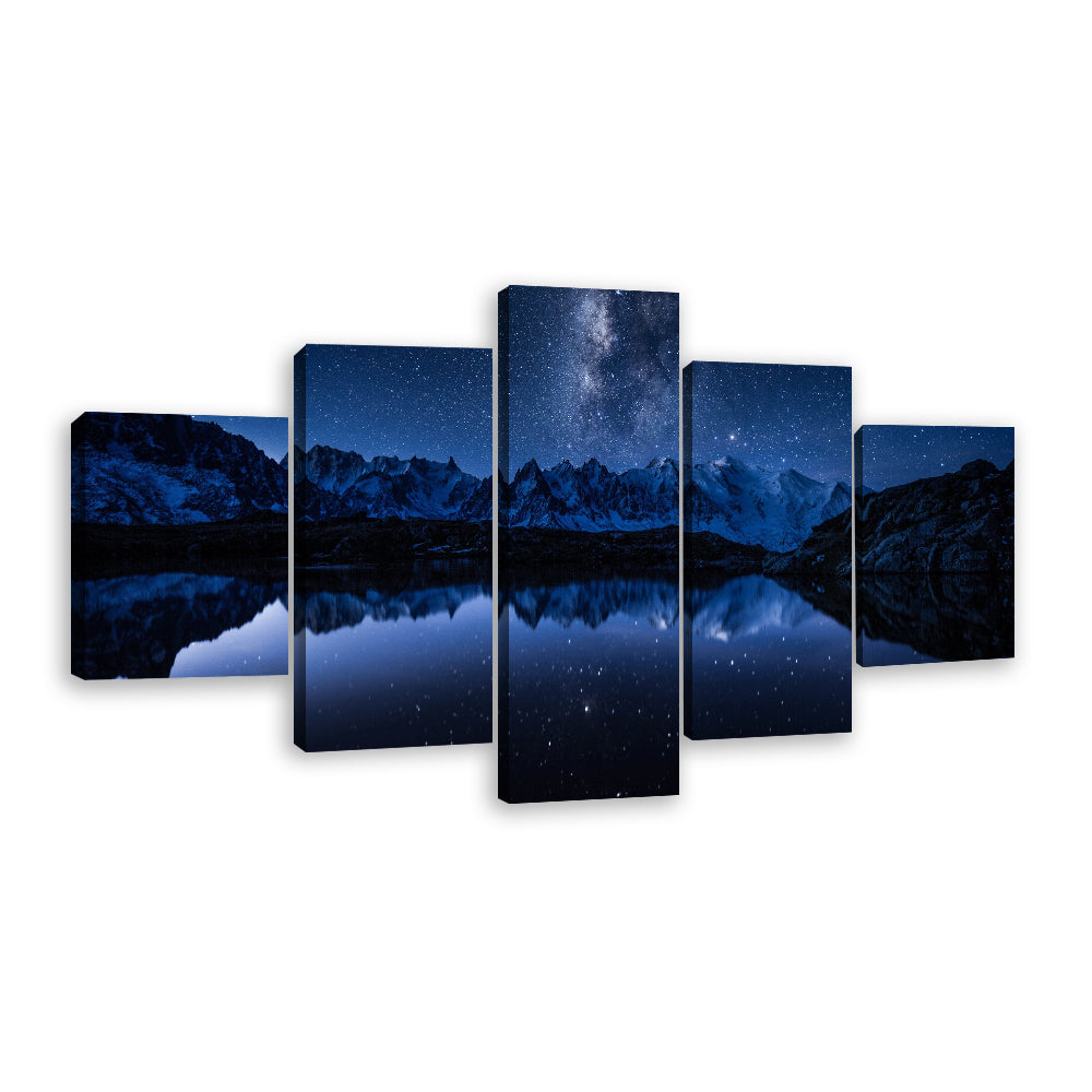 Milky Way Mountain Night Reflection Canvas Wall Art