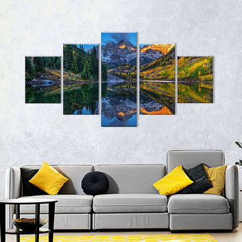 Maroon Bells Mountain Reflection on Lake Canvas Wall Art