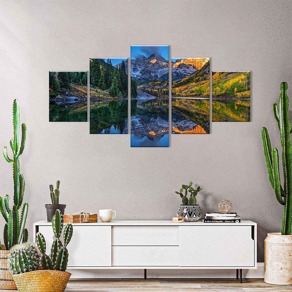 Maroon Bells Mountain Reflection on Lake Canvas Wall Art