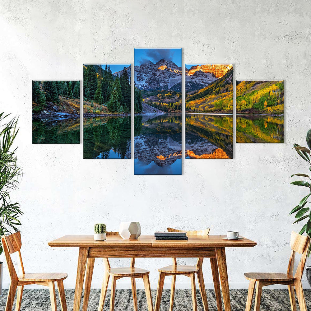 Maroon Bells Mountain Reflection on Lake Canvas Wall Art