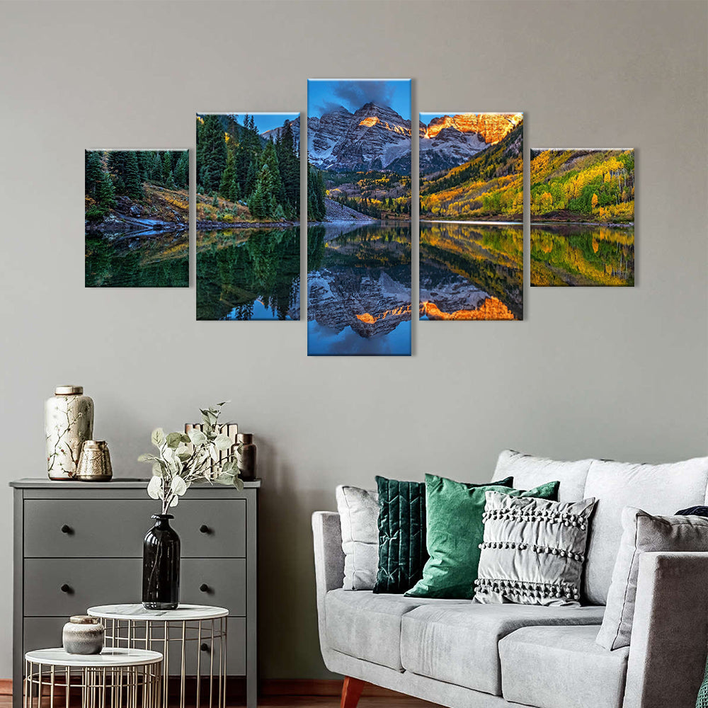 Maroon Bells Mountain Reflection on Lake Canvas Wall Art