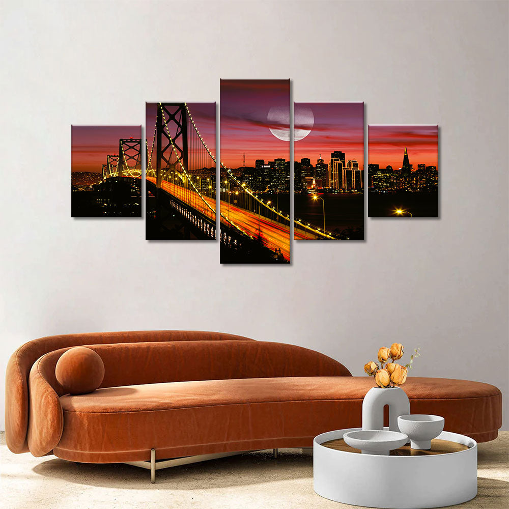 San Francisco Bay bridge night view canvas wall art