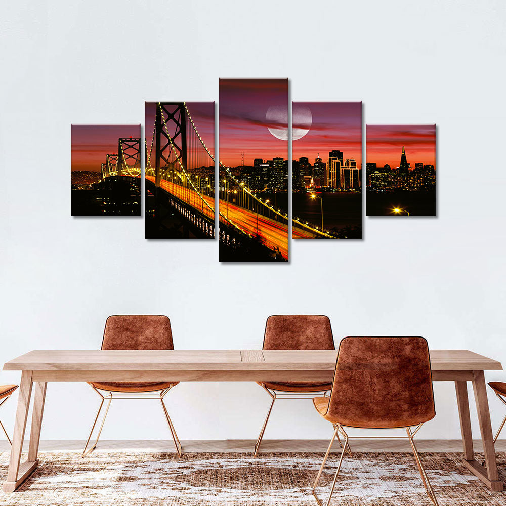 San Francisco Bay bridge night view canvas wall art
