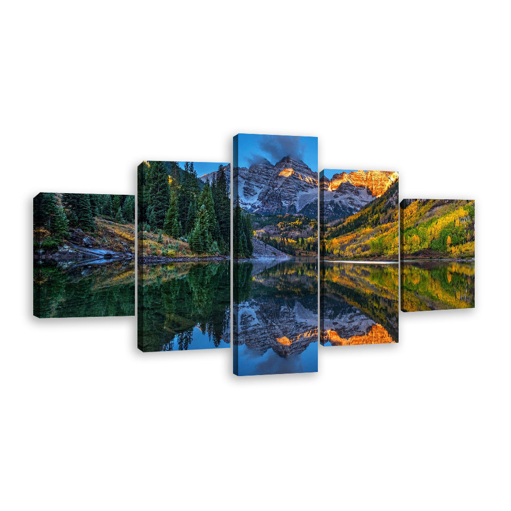 Maroon Bells Mountain Reflection on Lake Canvas Wall Art