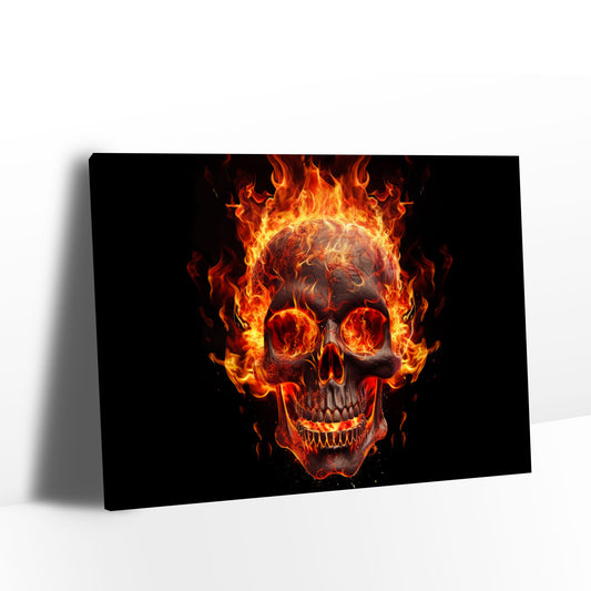 Skull on Fire in Dark Canvas Wall Art