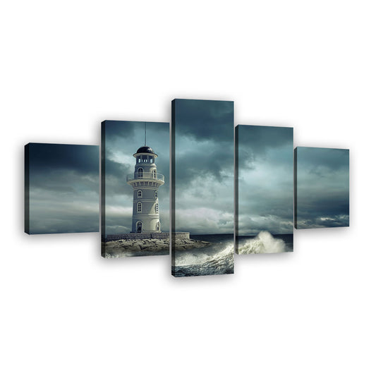 Lighthouse in Stormy Weather Canvas Wall Art