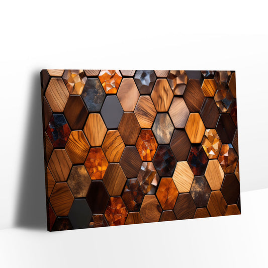 Abstract Wooden Seamless Hexagonal Mosaic Canvas Wall Art