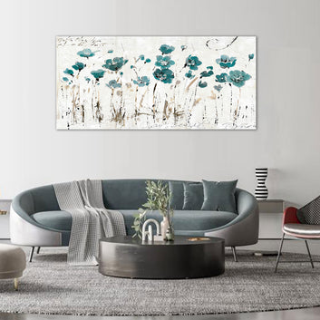 Abstract Teal Flowers Canvas Wall Art