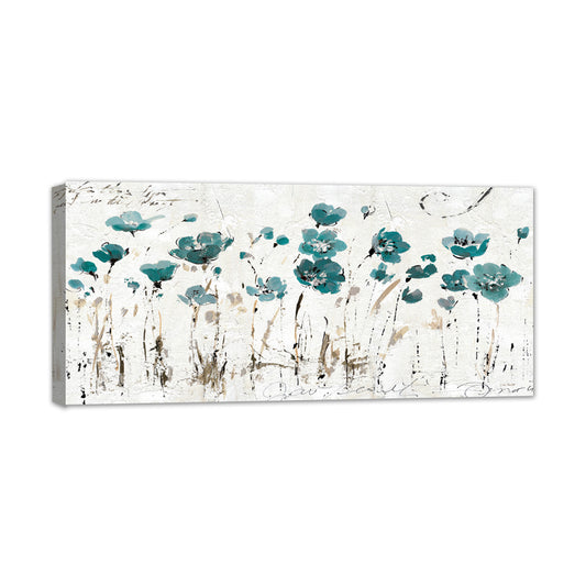 Abstract Teal Flowers Canvas Wall Art