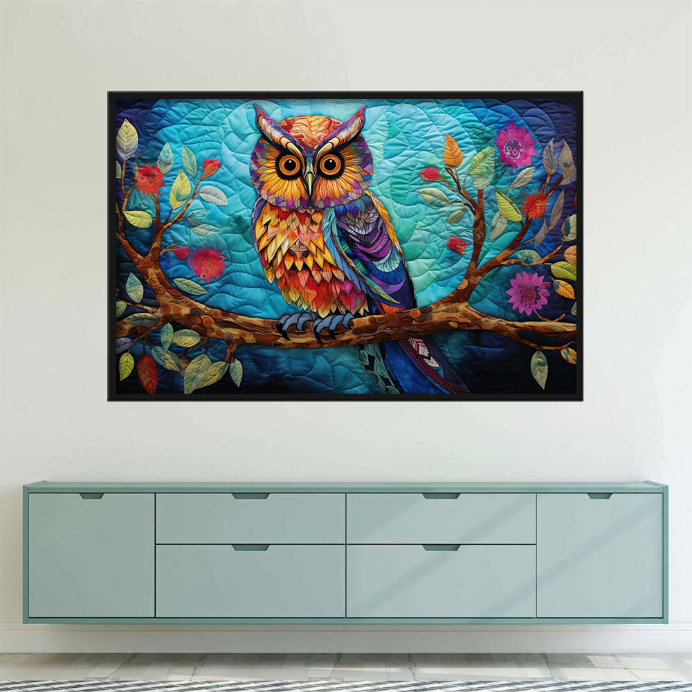 Colorful Owl on Branch Canvas Wall Art