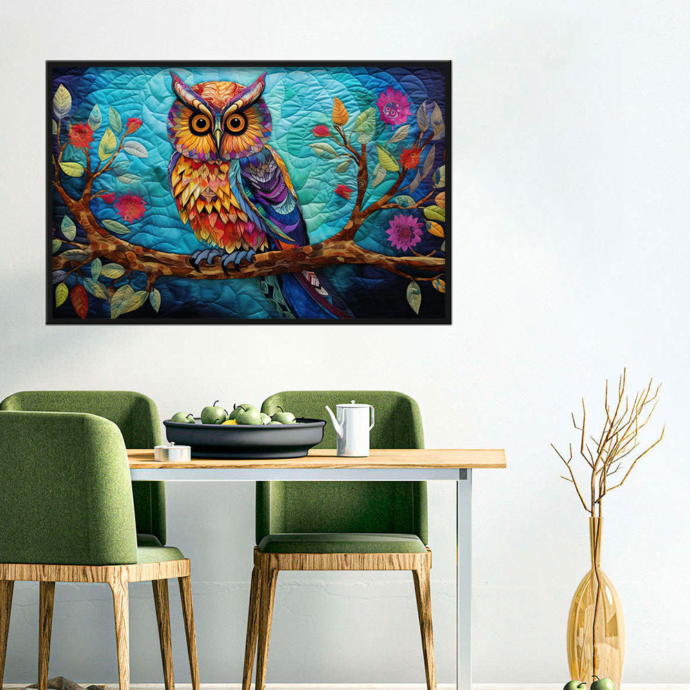 Colorful Owl on Branch Canvas Wall Art