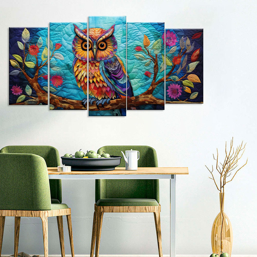 Colorful Owl on Branch Canvas Wall Art